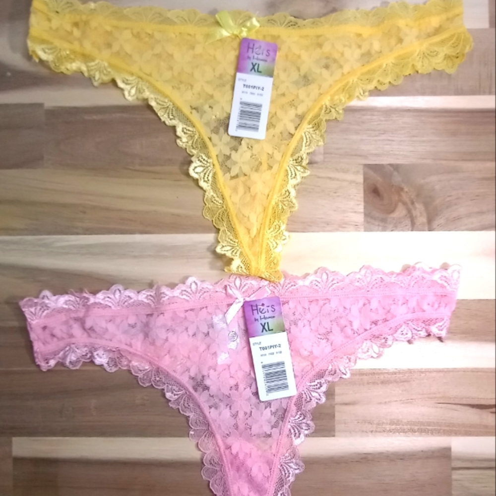 Pink and Yellow XL (NWT) Sexy Lace Thong Underwear